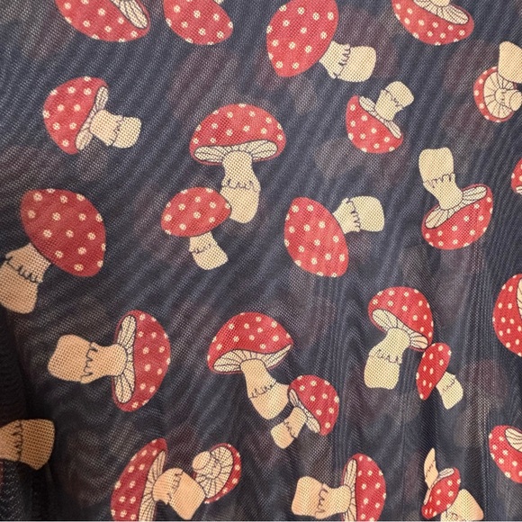 Dangerfield Sheer Black Mesh Mushroom Print Unique Alt Goth Mock Neck Dress 6 - Picture 5 of 11